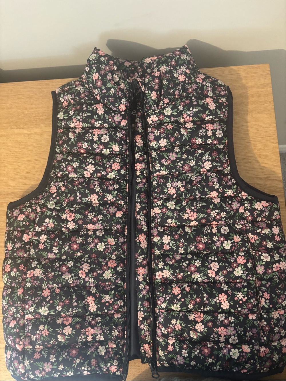 6T Floral Quilted Puffer Vest - Black with Pink & Green Flowers